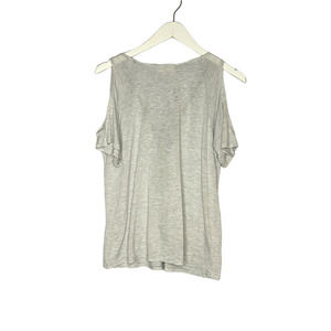 Revive Top Striped Lace Up V Neck Cold Shoulder Short Sleeve Grey Black